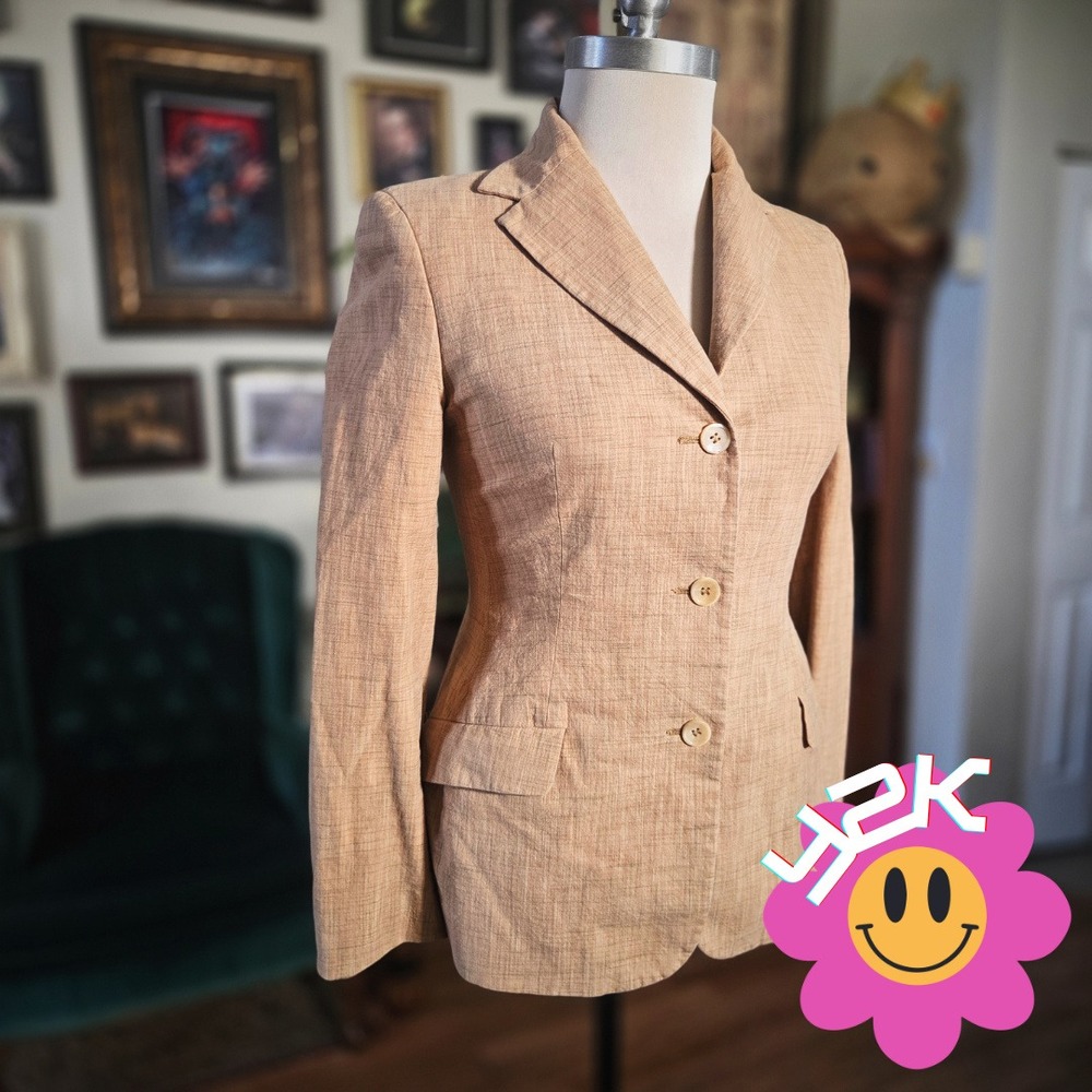 Piazza Sempione Blazer Tan Cotton Y2K Spandex Made‎ in Italy IT 38 US 2 Tailored